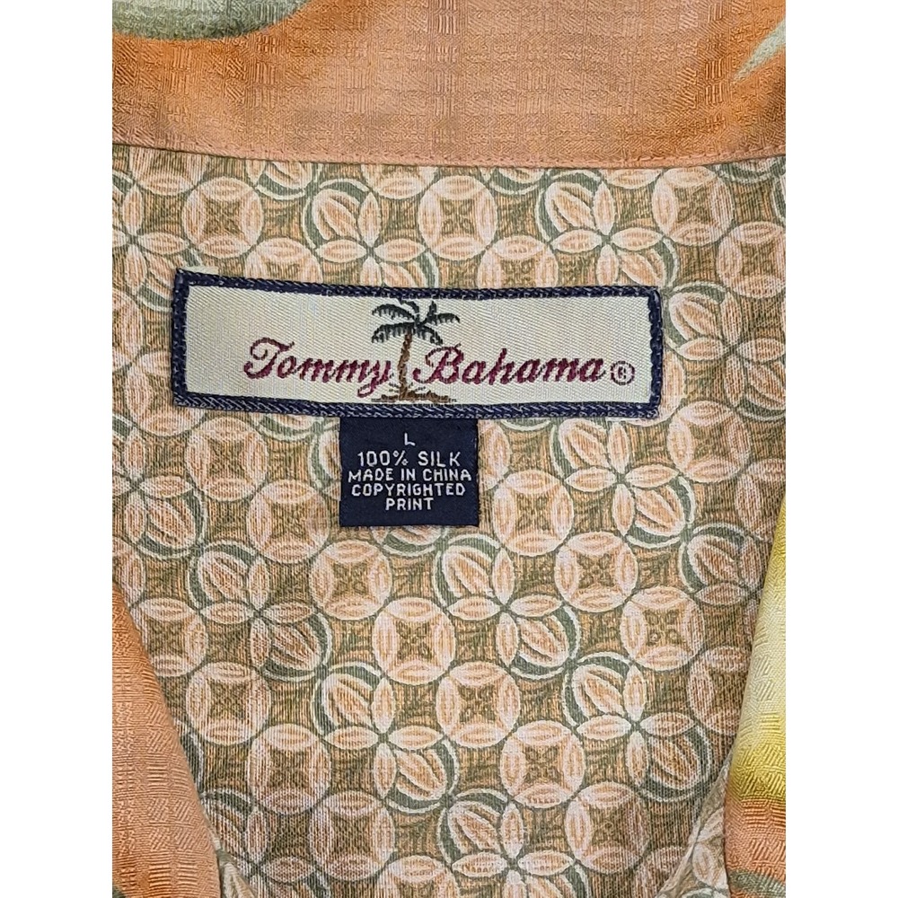 Tommy Bahama Hawaiian Shirt Men's L Silk Orange Tropical Print Camp Loop Collar - Picture 2 of 6